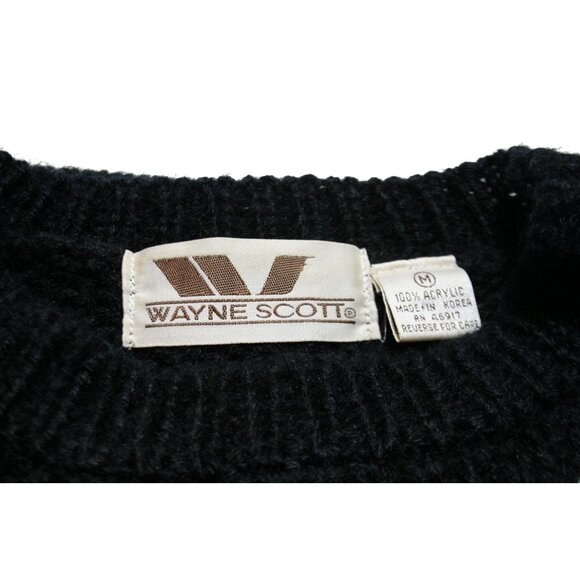 VTG Wayne Scott Black Abstract Pattern 3D Knit Acrylic Sweater Mens Medium 90s - Picture 2 of 8